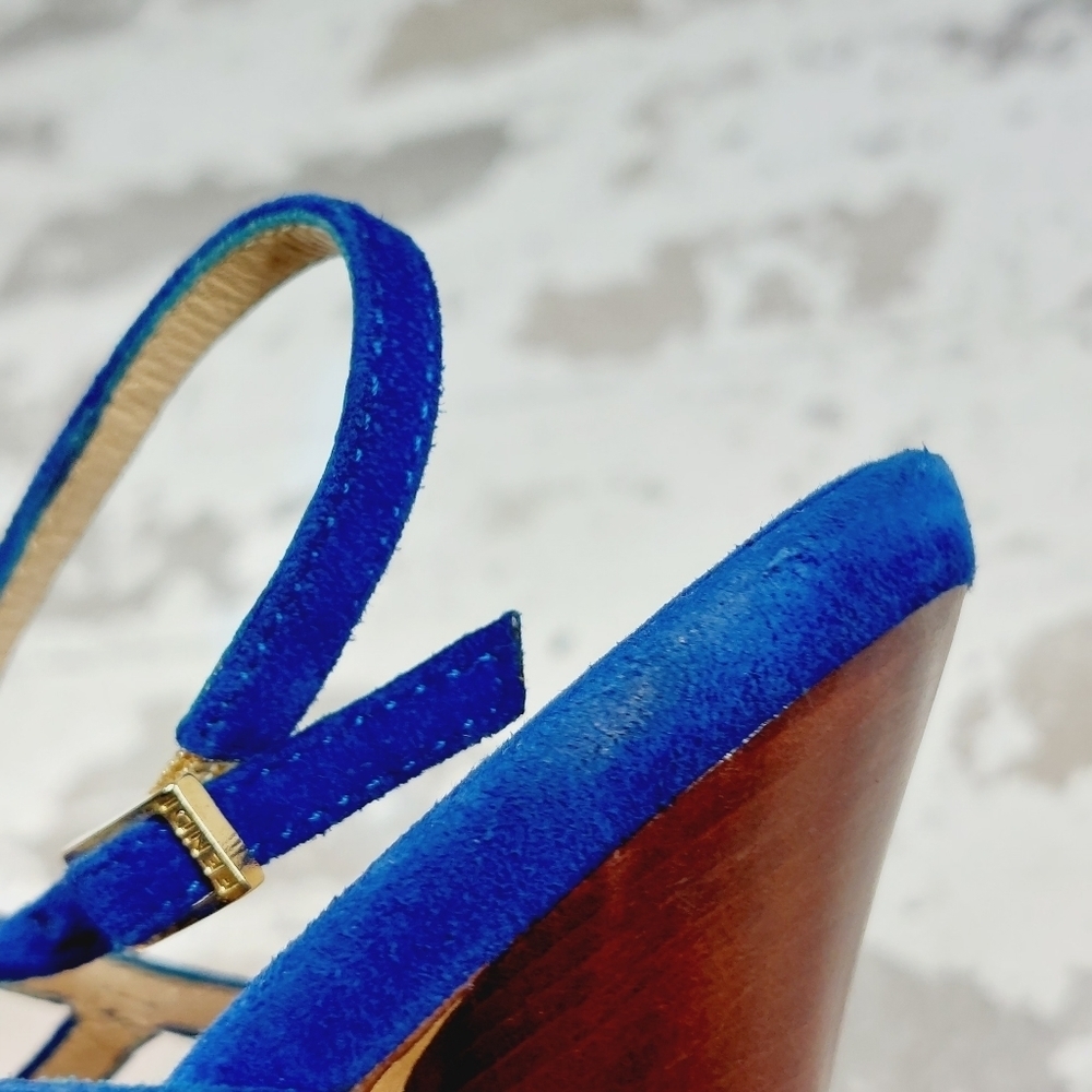 Fendi Royal Blue Suede Cut-Out Cage Sling-Back Peep-Toe Pumps O89 - Picture 12 of 14